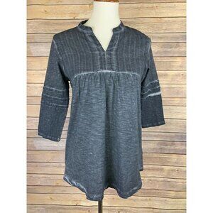 Tea N Rose NWT Womens Small Popover Blouse Distressed Dye Boho 3/4 Sleeve Gray